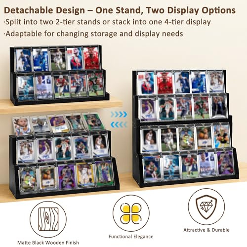 4-Tier Wooden Trading Card Display Stand - Black Detachable Wooden Display for Graded Cards, Baseball & Basketball Card Collection Showcase(WD4340) - color: Black 4-tier