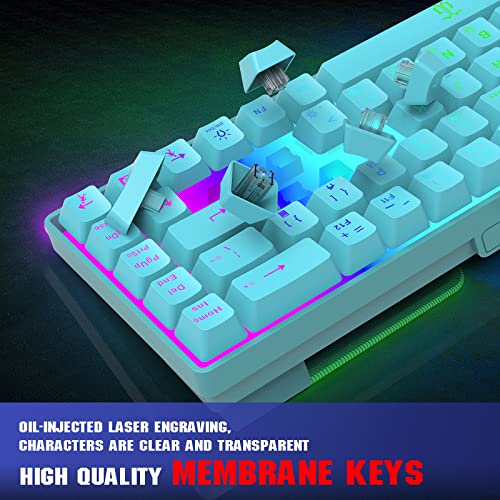 Snpurdiri 65% Membrane Gaming Keyboard, RGB (68 Keys,Blue) | Compact Wired Small Gaming Keyboard for PC/Mac Gamer, Typist, Travel, Easy to Carry on Business Trip - color: Blue