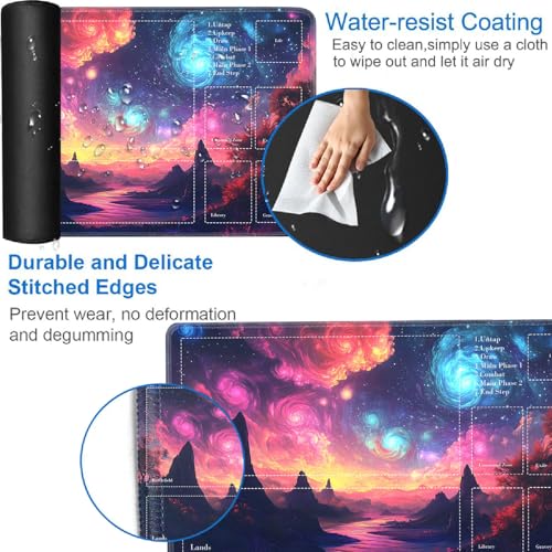 for MTG Card Playmat with Zones-Includes A Storage Bag and 6 Dice, 24 x 14 inches for TCG Playmat with Non-Slip Rubber, Game Mat, Mysterious Rotating Galaxy - color: Yux-playmats-2-2A-289