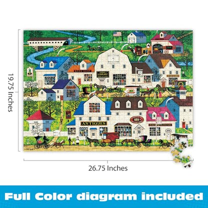 Buffalo Games - 1000 Piece Jigsaw Puzzle Charles Wysocki Shops and Buggies, Made in USA, Premium Recycled Board, Reference Diagram, Giftable - color: Shops and Buggies