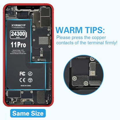 XYIRMCYF 24300mAh Super Capacity Battery Compatible with iPhone 11 Pro, 0 Cycle Li-Polymer Replacement Battery for iPhone 11 Pro, with Professional Repair Tool Kit - color: 11Pro-24300