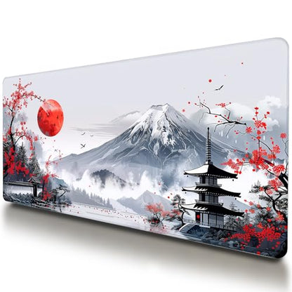 VNDL Large Japanese Gaming Mouse Pad, White and Red, Premium Non-Slip Anime Desk Pad for Office, Extended XL XXL Mouse Mat and Laptop Pad, Waterproof and Stiched Edges 31.5 x 15.7 in (mt1) - color: mt1