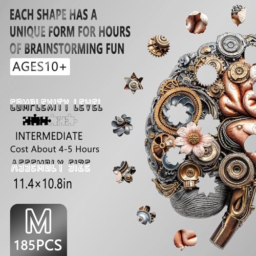 Wooden Puzzles for Adults, Mechanical Brainstem Wooden Jigsaw Puzzles, Flat Puzzle with 3D Visual Effect, Brain Wood Puzzles Adult, Unique Shape Wall Art Canvas Puzzle Gift (M-11.4 * 10.8in-185Pcs) - color: Mechanical Brainstem, size: Medium