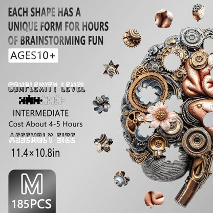 Wooden Puzzles for Adults, Mechanical Brainstem Wooden Jigsaw Puzzles, Flat Puzzle with 3D Visual Effect, Brain Wood Puzzles Adult, Unique Shape Wall Art Canvas Puzzle Gift (M-11.4 * 10.8in-185Pcs) - color: Mechanical Brainstem, size: Medium