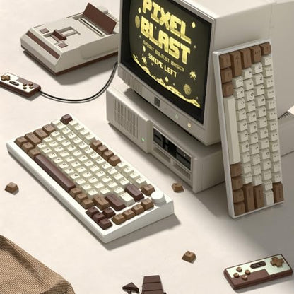 dagaladoo Double Shot PBT keycaps Coffee, Cherry Profile Keyboard Keycaps | Retro key caps set,Custom keycaps for 60% 65% 75% 100% Cherry-MX switch Mechanical Keyboard,131-keys - color: White/Brown