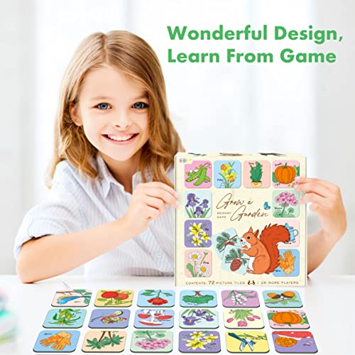 Hebayy Memory Matching Game, 72 PCS Grow A Garden Matching Cards for Toddlers 36 Designs Memory Cards Educational Toys for Preschool 4 5 6 Years Old - style: Garden
