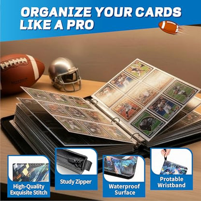 Football Card Binder with Sleeves, 9-Pocket Portable Card Protectors Album Holder Book with Zipper, Fits 900 Cards with 50 Removable Sleeves, Football Cards Display Storage Carrying Case - color: Football-01