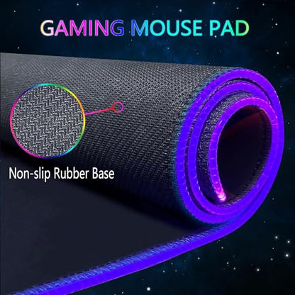 RGB Gaming Mouse Pad, Large Mousepad with Led Light, Gaming Accessories Keyboard Pad for Desk, Non-Slip Rubber Base Big Mouse Mat for Gamer, 31.5 X 11.8 Inch, Purple Galaxy - color: 07 Purple Galaxy