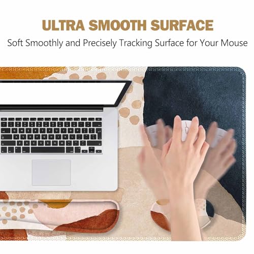 ToLuLu Extended Gaming Mouse Pad, Memory Foam Ergonomic Keyboard Mouse Wrist Rest Support Set, Large Desk Mat with Stitched Edges, Non-Slip Base Mousepad for Home Office and Game, Brown Boho Art - color: Brown Boho Art