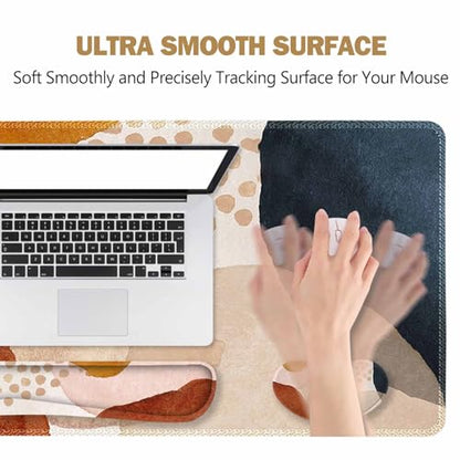 ToLuLu Extended Gaming Mouse Pad, Memory Foam Ergonomic Keyboard Mouse Wrist Rest Support Set, Large Desk Mat with Stitched Edges, Non-Slip Base Mousepad for Home Office and Game, Brown Boho Art - color: Brown Boho Art