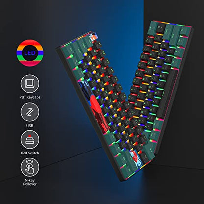 60 Percent Gaming Keyboard Mechanical with Linear Red Switch, 60% Wired Ultra-Compact Mini Keyboard Rainbow with PBT Keycaps for Ps4/Ps5/Xbox(61 Green) - color: 61 Green/red swicth