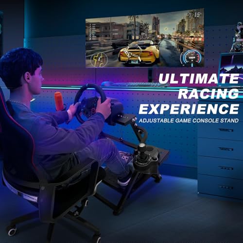CXRCY Racing Wheel Stand, Cup Holder, Foldable, Adj for G920 G29 G27 G25 | For Fanatec & Thrustmaster (T248,T300RS,T150). Xbox,PS4,PS5,PC. Foldable, height adj, cup holder. Wheel/pedals not incl. - color: Black with Cup Holder