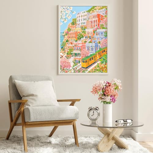 Puzzles for Adults 1000 Pieces, Jigsaw Puzzle for Adults, Fun Challenging Puzzle, Coastal Tram Puzzles Game, Interlock Perfectly No Dust, Gifts for Easter Mother’s Day - color: Coastal Tram