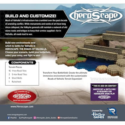 Renegade Game Studios Heroscape Roads of Valhalla Terrain Expansion | Expansion Set Includes 18 Hex Road Tiles & 4 Short Walls for Custom Bridges, Compatible with All Heroscape Master Sets