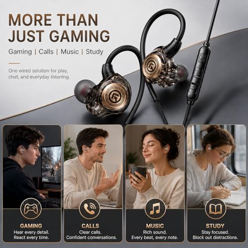 Gaming Earbuds with Mic, Wired in-Ear Gaming Headphones, 10mm Driver, 3.5mm & USB-C Options, in-Line Control, Noise-Isolating Earphones for PS5, Xbox, Switch, PC, Phone(3.5mm)