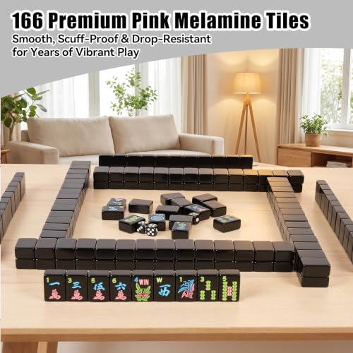 American Mahjong Tile Set, 166 Black Mah jongg Tiles,3 Dice & Bag | 1.2-Inch Engraved Tile, Melamine, Portable Mahjong Sets, for Travel, Family Game Night, and Gifting - color: Black