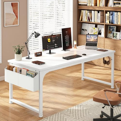 DurayLoly 55 x 24 inch Desk, 24mm Thick Heavy Duty Computer Desk with RGB LED & Power Outlets, Gaming Desk with Detachable Stand, Hooks & Storage Bag, 150LBS Load Capacity, White - color: White, size: 55 Inch