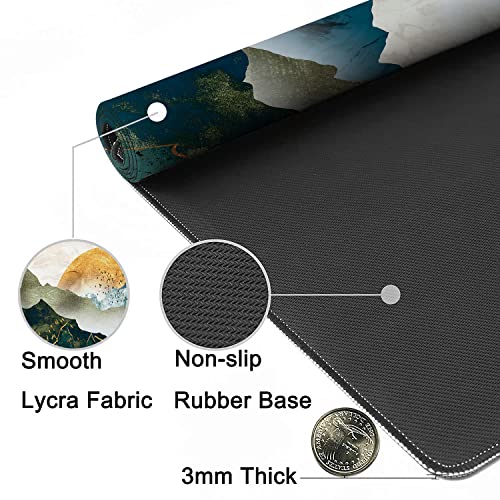 MIOAOSRT Desk Mat,The Green Golden Mountains by Sunset Extended Gaming Mouse Pad,Large Non-Slip Rubber Base Mousepad with Stitched Edges,Waterproof Mouse Mat Desk for Office Game Home 35.4x15.75 in - color: The Green Golden Mountains By Sunset