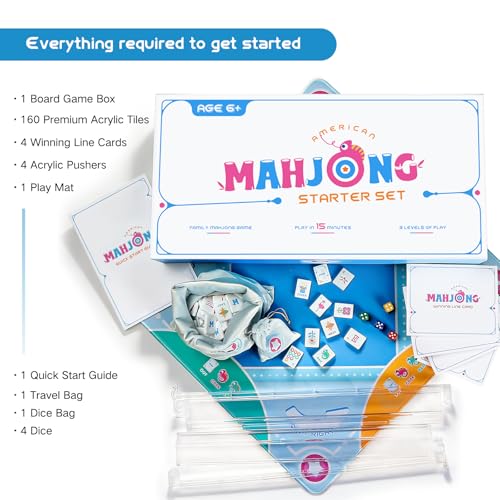 Mini Mahjong Set for Kids & Beginners, Portable Travel Mahjong Tiles Set American for Family, 160 Acrylic Mini Mahjong Tiles with Carrying Bag, Mat, Racks, Mah Jong Starter Kit for Ages 6+