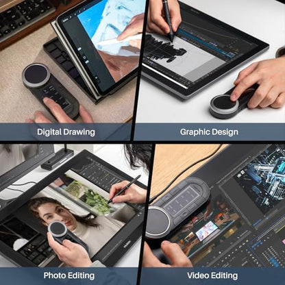 HUION Keydial Remote Bluetooth Macro Pad, 6-Set 8 Customized Keys & 2 Dial | Wireless Programmable Keypad, OLED Display, Work with PC, Mac, Mobile, One-Hand Shortcut Keyboard for Drawing Tablet, Laptops - size: Dual Bluetooth
