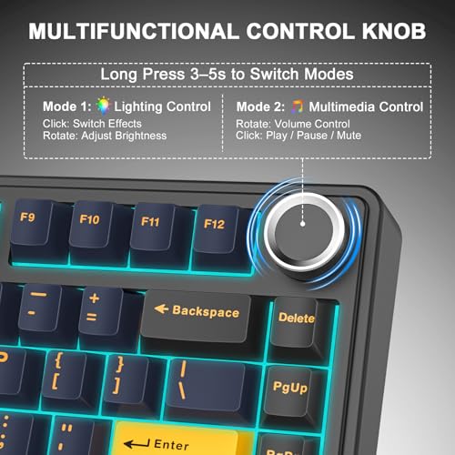 Aula F75 Wireless Mechanical Keyboard, 75% Hot Swappable Custom Gaming Keyboard with Knob,BT5.0/2.4GHz/USB-C,RGB Backlit,Pre-lubed Reaper Switches, Mechanical Gaming Keyboards (Black & Gold) - color: Black & Gold