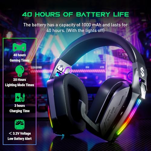 Black Shark Wireless Gaming Headset, Bluetooth 6.0 Gaming Headphones with USB and Type-c Connector, 7.1 Surround Sound for PC, PS5, PS4, Noise Canceling Microphone & 40H Battery, Goblin X8 (Black)