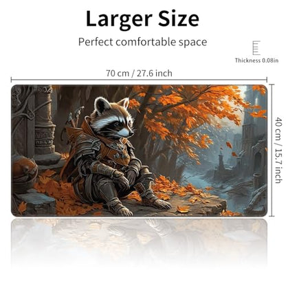 MTG Playmat 27.5 x 15.7in Includes Storage Bag,TCG Playmat with Soft Surface Premium Non-Slip Rubber Backing Stitched Edges Durable Gaming Mat,Raccoon Knight - color: Raccoon Knight, size: 27.5"×15.7" Regular
