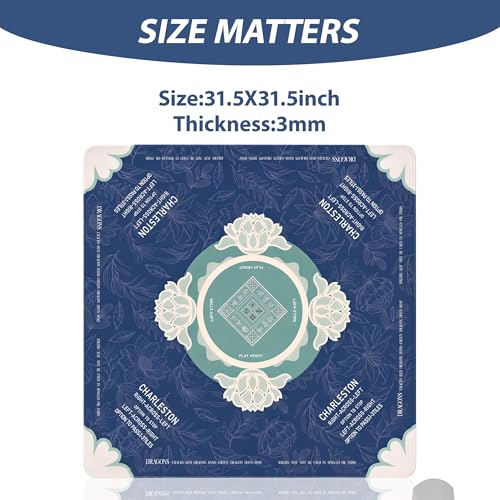 Mahjong Mat with Rules for Table, Noise Reduction & Anti-Slip Mahjong Mat (31.5" x 31.5") for Playing American Mahjong, Poker, Cards, Board Games & Dominoes