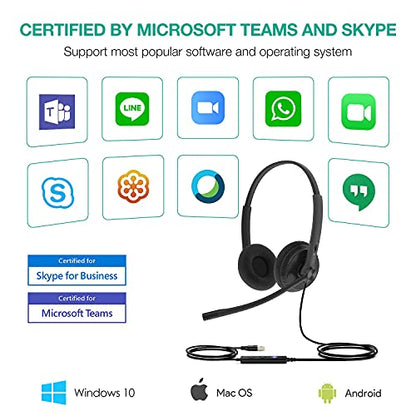 Yealink UH34 Lite Wired Headset,USB-A, Noise Canceling Mic,in-Line Controls | Stereo Headphones,Teams/Zoom Certified, Plug & Play for PC/Laptop/IP Phone, Call Center, Office, Online Meeting, Ultra Light
