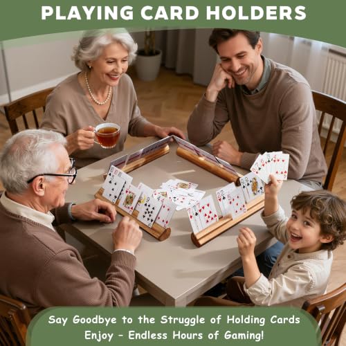 Playing Card Holder for Seniors Adults, Set of 4 Widen Card Slots Card Holders for Playing Cards, Wooden Cards Holder with Detachable Divider for Card Game Bridge Canasta Strategy - size: 1.8" x 11.8" x 1.5"
