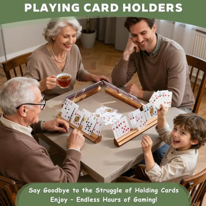 Playing Card Holder for Seniors Adults, Set of 4 Widen Card Slots Card Holders for Playing Cards, Wooden Cards Holder with Detachable Divider for Card Game Bridge Canasta Strategy - size: 1.8" x 11.8" x 1.5"