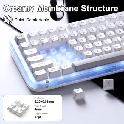 K98 Pro Wireless Keyboard,Tri-Mode Silent Creamy Keyboard | Membrane Keyboard TFT Screen, Volume Knob & Number Pad, RGB Backlit Computer Mechanical Feel Keyboard for Game/Office(White) - color: White