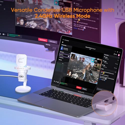 COMICA EJoy Uni Pro Wireless USB Microphone for PC Gaming, Streaming, Podcast, YouTube, with Noise Cancellation, Mute, Gain, Monitoring - Condenser Mic for PS5, PS4, Mac, Computer (Desktop Mic)