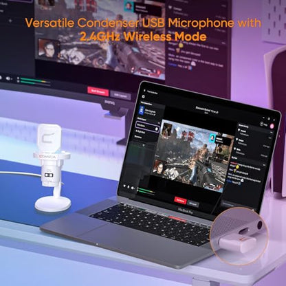COMICA EJoy Uni Pro Wireless USB Microphone for PC Gaming, Streaming, Podcast, YouTube, with Noise Cancellation, Mute, Gain, Monitoring - Condenser Mic for PS5, PS4, Mac, Computer (Desktop Mic)