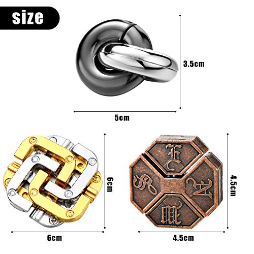 Skylety 3 Pieces Metal Puzzles Brain Teasers Christmas 3D Metal Puzzles Gift for Adults & Teens Iq Logic Games Unlock Interlocking Knot Puzzle Hard Educational(Stylish Style)
