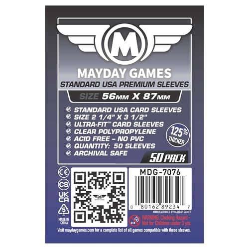 Mayday Games Premium Card Sleeves USA Standard 56x87mm - Clear Board Game and K-Pop Photocard Sleeves, 90 Micron Protector, 50 Pack - MDG-7076