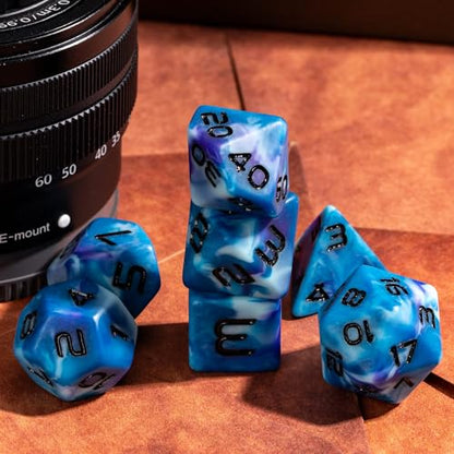 7PCS DND Dice Set Blue Polyhedral Dice Set for D&D Tabletop Games | Leather Storage Bag, DM Gift, for Dungeons and Dragons Role Playing Games - color: Camo-blue
