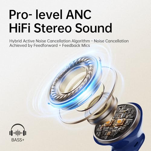 xinwld Adaptive Hybrid Active Noise Canceling 2026 Wireless Earbuds, 6 Mics ENC Clear Call Ear Buds, Hi-Res Audio Deep Bass Bluetooth 5.4 Headphones, 40H, LED, for Sports Running Gym Workout, Blue - color: Blue