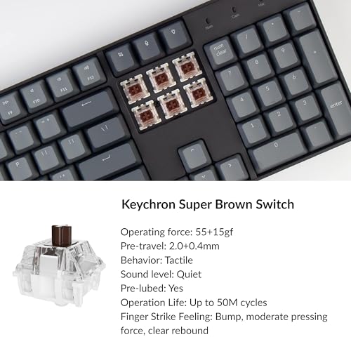 Keychron K10 Full Size 104 Keys Bluetooth Wireless/USB Wired Mechanical Gaming Keyboard with Keychron Super Brown Switch/RGB Backlight/Multitasking Computer Keyboard for Windows/Mac, Aluminum Frame - color: Keychron Super Brown Switch