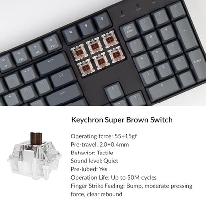 Keychron K10 Full Size 104 Keys Bluetooth Wireless/USB Wired Mechanical Gaming Keyboard with Keychron Super Brown Switch/RGB Backlight/Multitasking Computer Keyboard for Windows/Mac, Aluminum Frame - color: Keychron Super Brown Switch