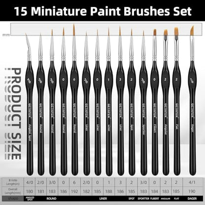 GETHPEN Detail Paint Brushes Set, 15pcs Miniature Paint Brushes | Micro Detail Paint Brush Set, Small Fine Detail Model Brushes, for Acrylics, Watercolors & Paint by Number, Figurine - size: 15 Sizes
