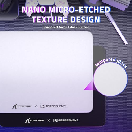 Attack Shark CM05SE Glass Gaming Mousepad,Nano-Micro-Etched Texture,Smooth Glass Surface,High Accuracy,Fast-Moving,Anti-Scratch, PU Leather Super Non-Slip Base,Small Size(16.1×12.2"),White - color: White, size: 16.1L x 12.2W inches
