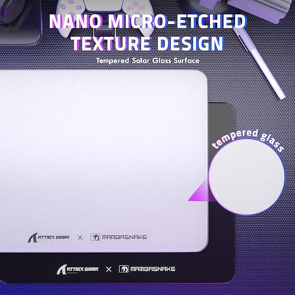 Attack Shark CM05SE Glass Gaming Mousepad,Nano-Micro-Etched Texture,Smooth Glass Surface,High Accuracy,Fast-Moving,Anti-Scratch, PU Leather Super Non-Slip Base,Small Size(16.1×12.2"),White - color: White, size: 16.1L x 12.2W inches