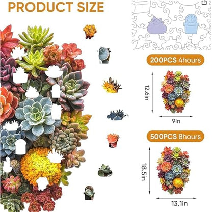 Delobi Succulent Waterfall Wooden Puzzles, 200 Pieces Jigsaw Puzzles 12.6'' x 9'', Unique Design Wooden Puzzles for Adults and Kids, Family Game Gift - color: Succulent Waterfall-02, size: 200Pcs