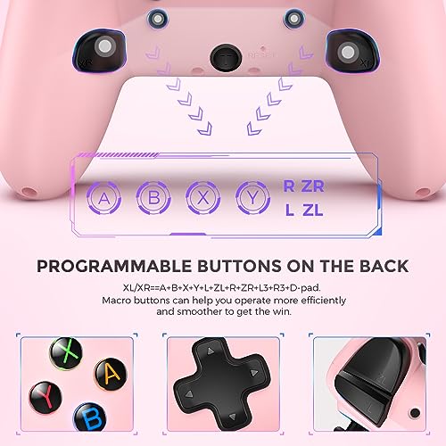 ECHTPower Switch 2 Pro Controller with Hall Effect Joysticks, One-Key Wake-Up for Switch 2, Wireless Controller for Switch 2/Switch/Lite/OLED, Turbo Button, 4 Back Buttons, RGB Lighting, 3.5mm Jack, Dual Vibration, 6-Axis Gyro - color: Pink