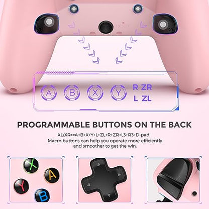 ECHTPower Switch 2 Pro Controller with Hall Effect Joysticks, One-Key Wake-Up for Switch 2, Wireless Controller for Switch 2/Switch/Lite/OLED, Turbo Button, 4 Back Buttons, RGB Lighting, 3.5mm Jack, Dual Vibration, 6-Axis Gyro - color: Pink