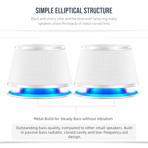 Sanyun SW102 Computer Speakers, 5Wx2, Deep Bass from Compact Cabinet, Stereo 2.0 USB Powered 3.5mm Aux Multimedia Speakers, Built-in Passive Bass Radiators, PC Laptop Desktop Speakers, White - color: White