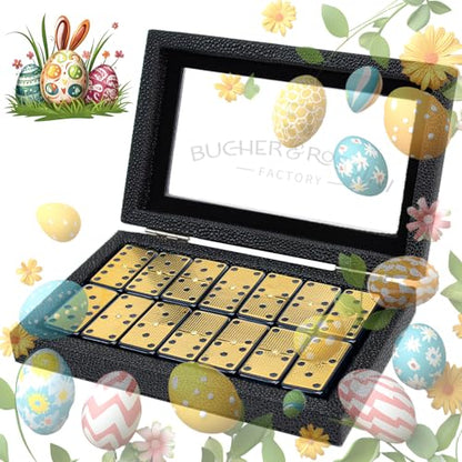 Bucher&Rossini Metal Surface Dominoes Set Double 6 for Adults and Kids - Classic 28Pieces Gold Metal Surface Domino's Game Set Idea Gift Present for Domino Players or Family Game Night - color: Gold New - Double 6