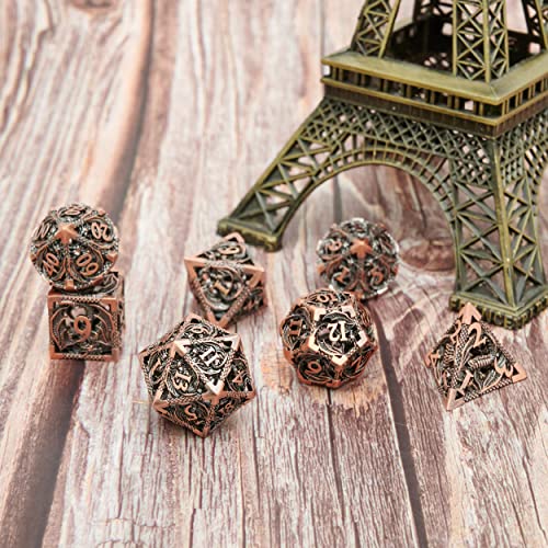Metal DND Dragon Dice Set Dungeons and Dragons for Role Playing Games (RPG) MTG Pathfinder Tabletop Games(Ancient Red Copper) - color: Ancient Red Copper