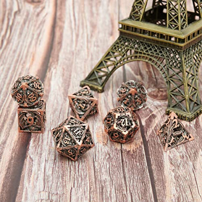 Metal DND Dragon Dice Set Dungeons and Dragons for Role Playing Games (RPG) MTG Pathfinder Tabletop Games(Ancient Red Copper) - color: Ancient Red Copper